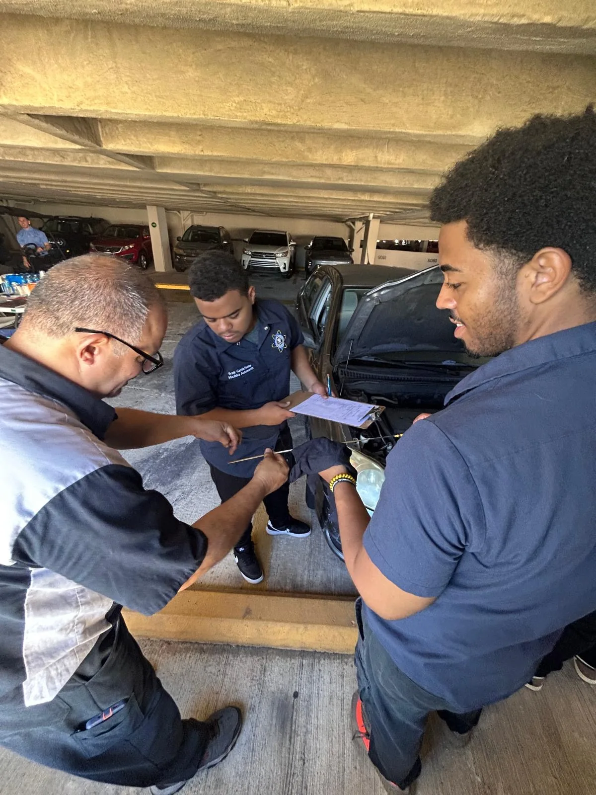 Students completing an automotive diagnostic activity
