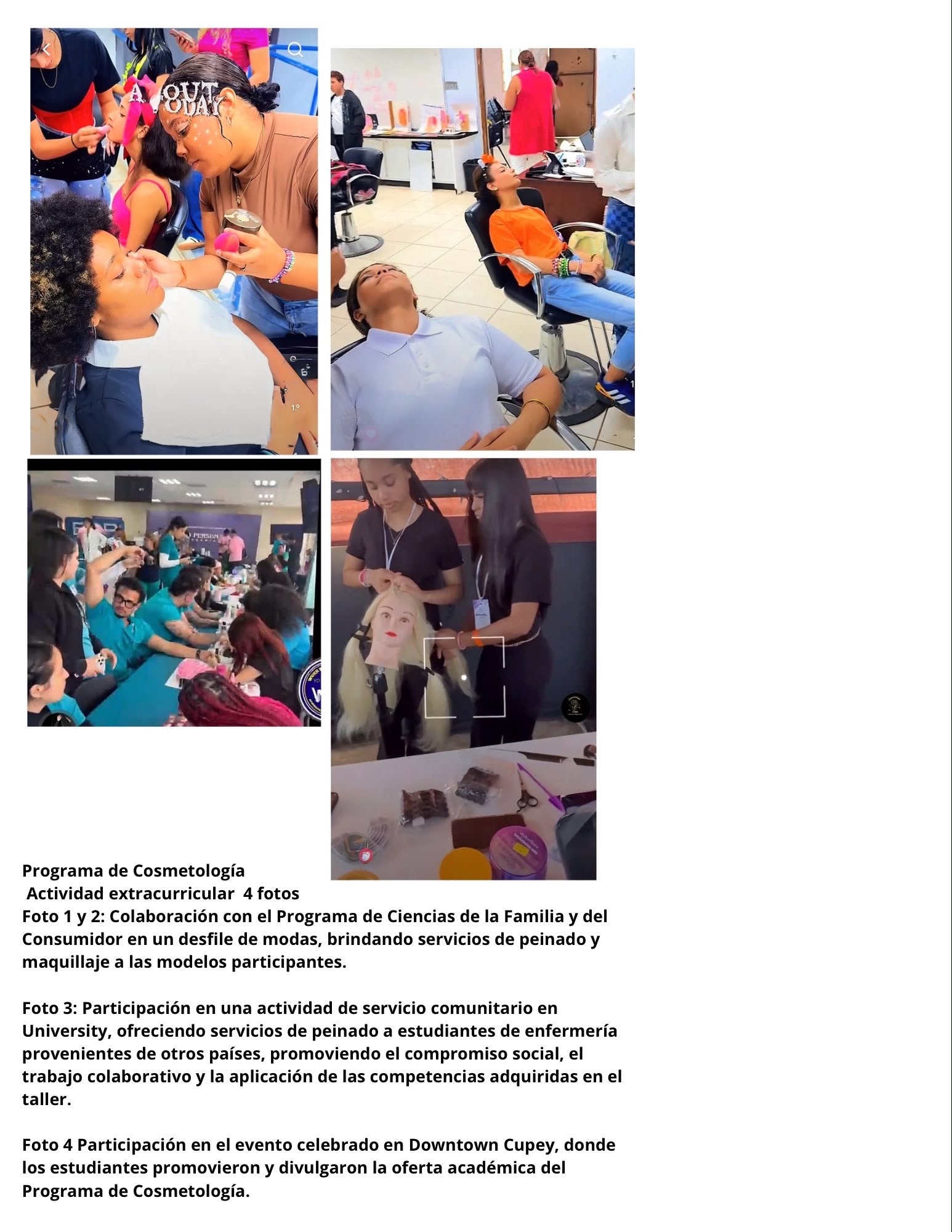 Cosmetology program activities