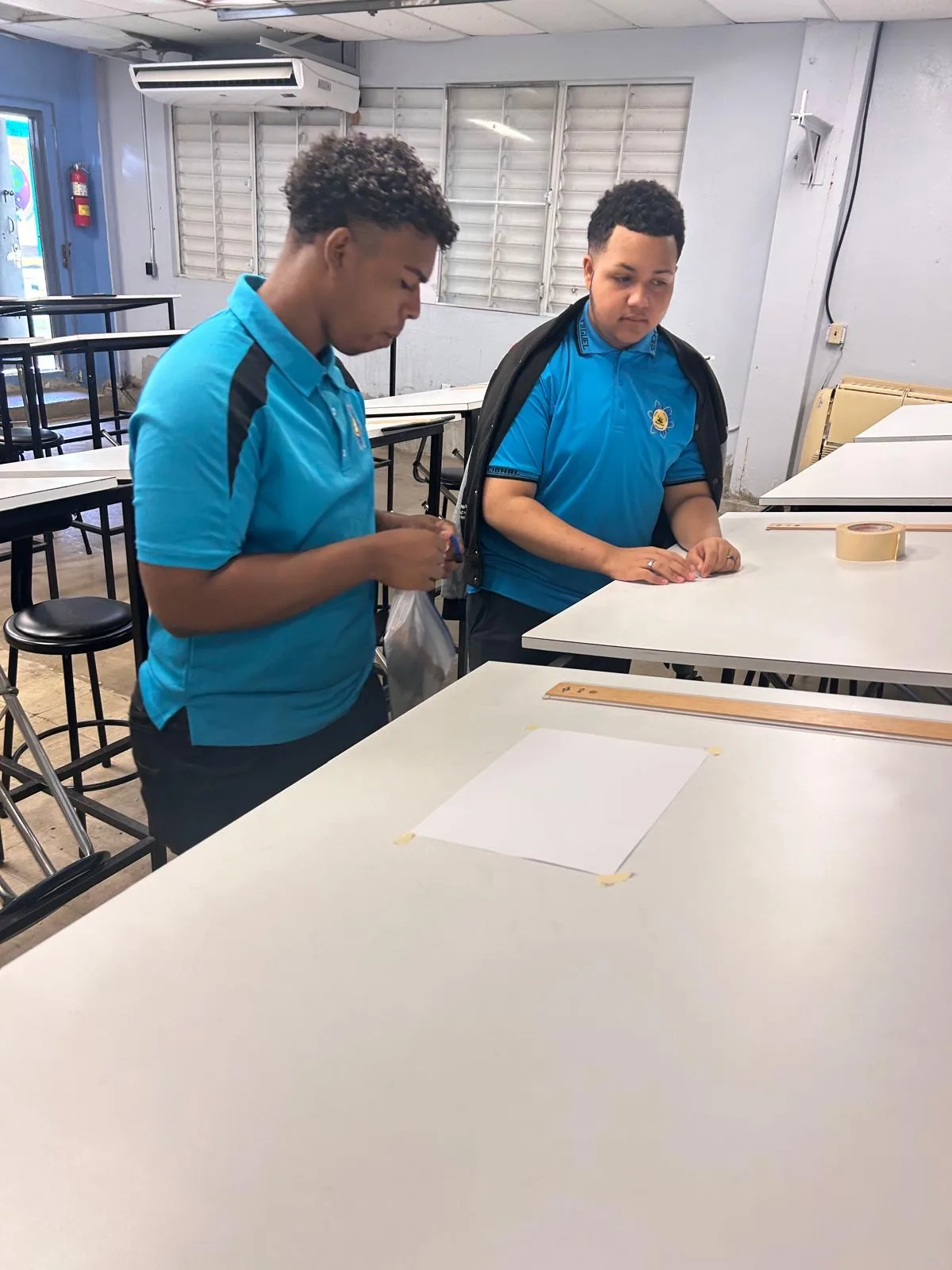Students preparing a technical drawing activity
